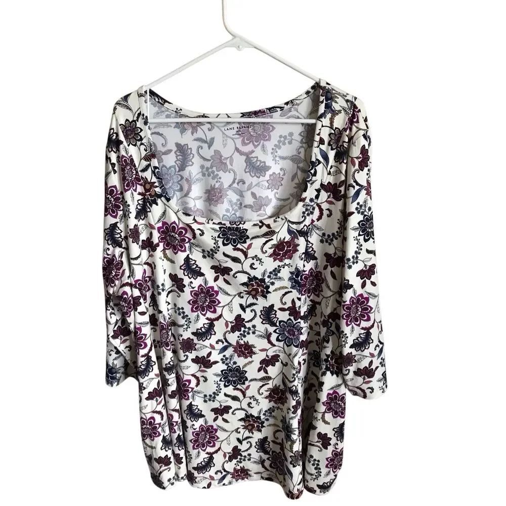 Lane Bryant 3/4 sleeve tunic top plus size 26/28 floral white